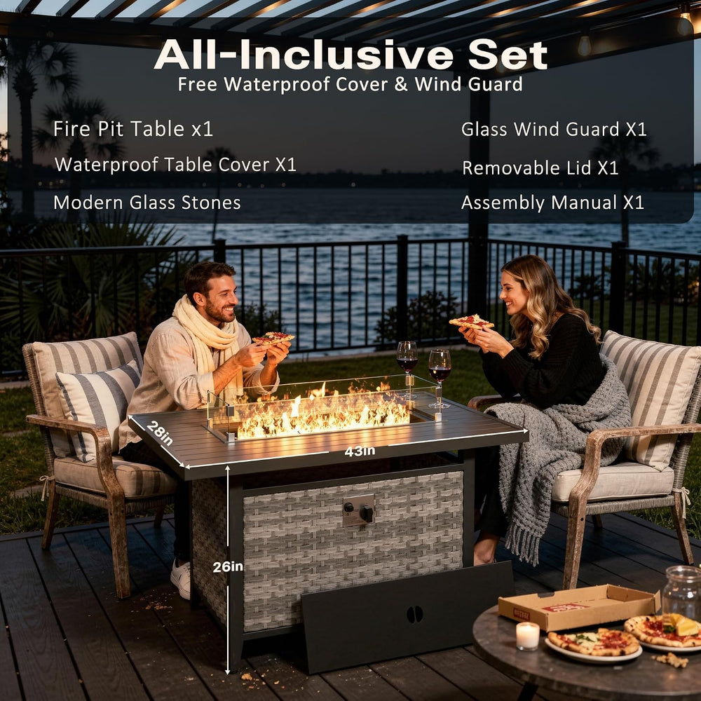 43 Inch Rattan Propane Fire Pit Table with 55,000 BTU,CSA-Certified 304 Stain...