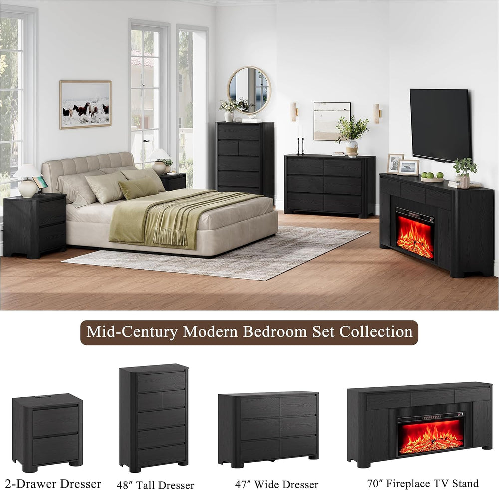 YANSNWO 70" Fireplace TV Stand for TVs Up to 80", Black
