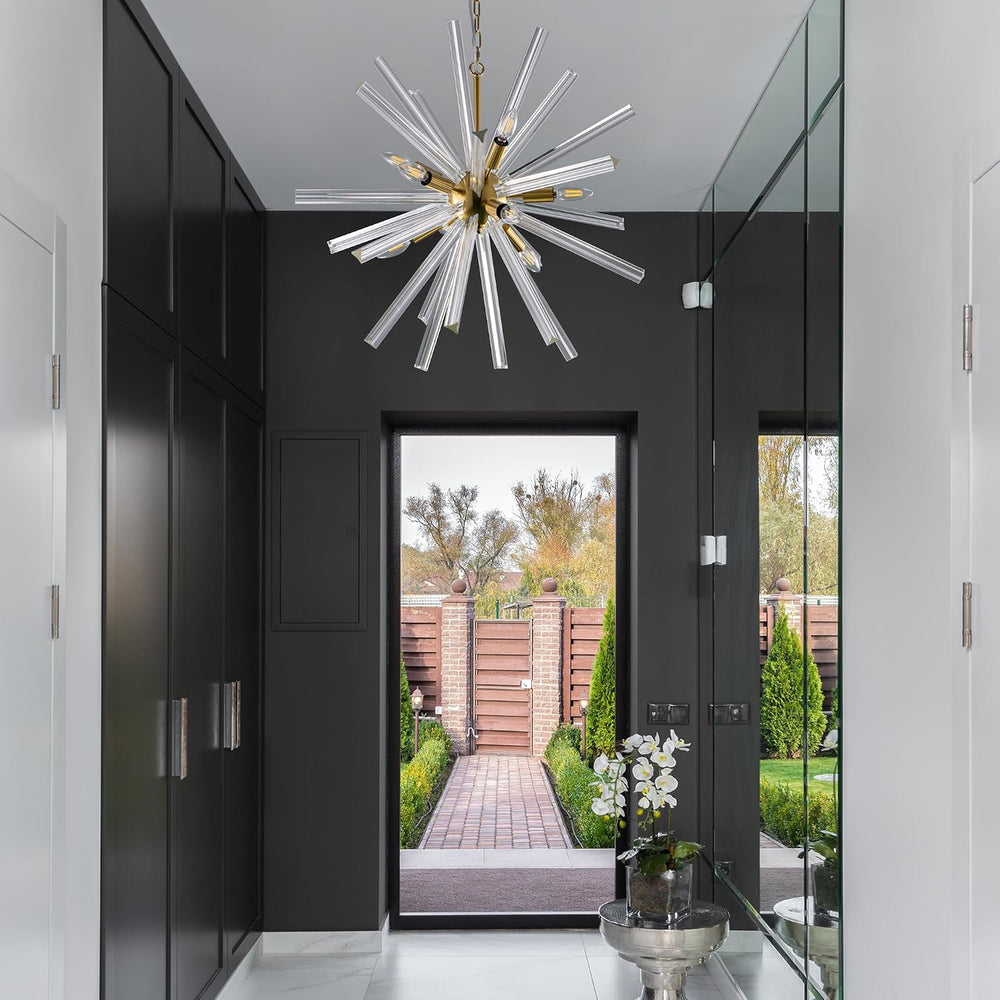 TOCHIC Gold Glass Chandelier 28.3'' D Modern Sputnik Hanging Light Ov...