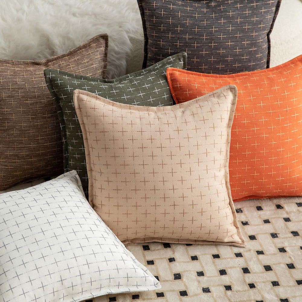 MANDIOO Pack of 2 Burlap Linen Throw Pillow Covers Woven Textured Modern Farm...