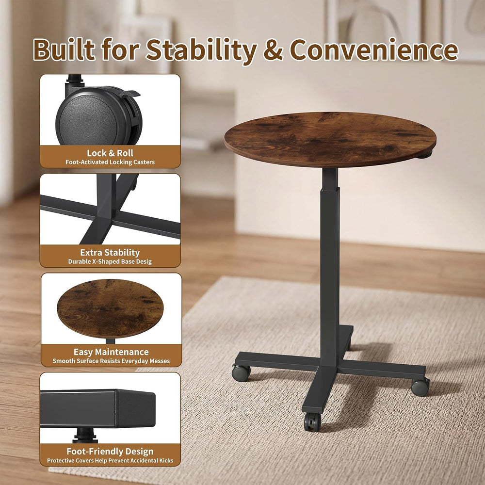 Bar Table, Height-Adjustable Round Pub Table, Antique Wood Color