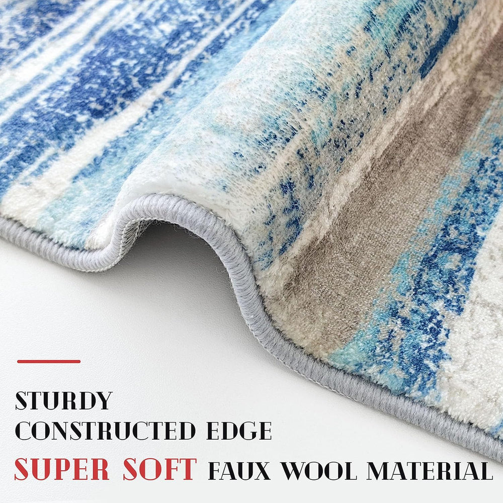 Lansny Washable Abstract 8x10 Area Rug for Living Room Non Slip Bedroom Rug