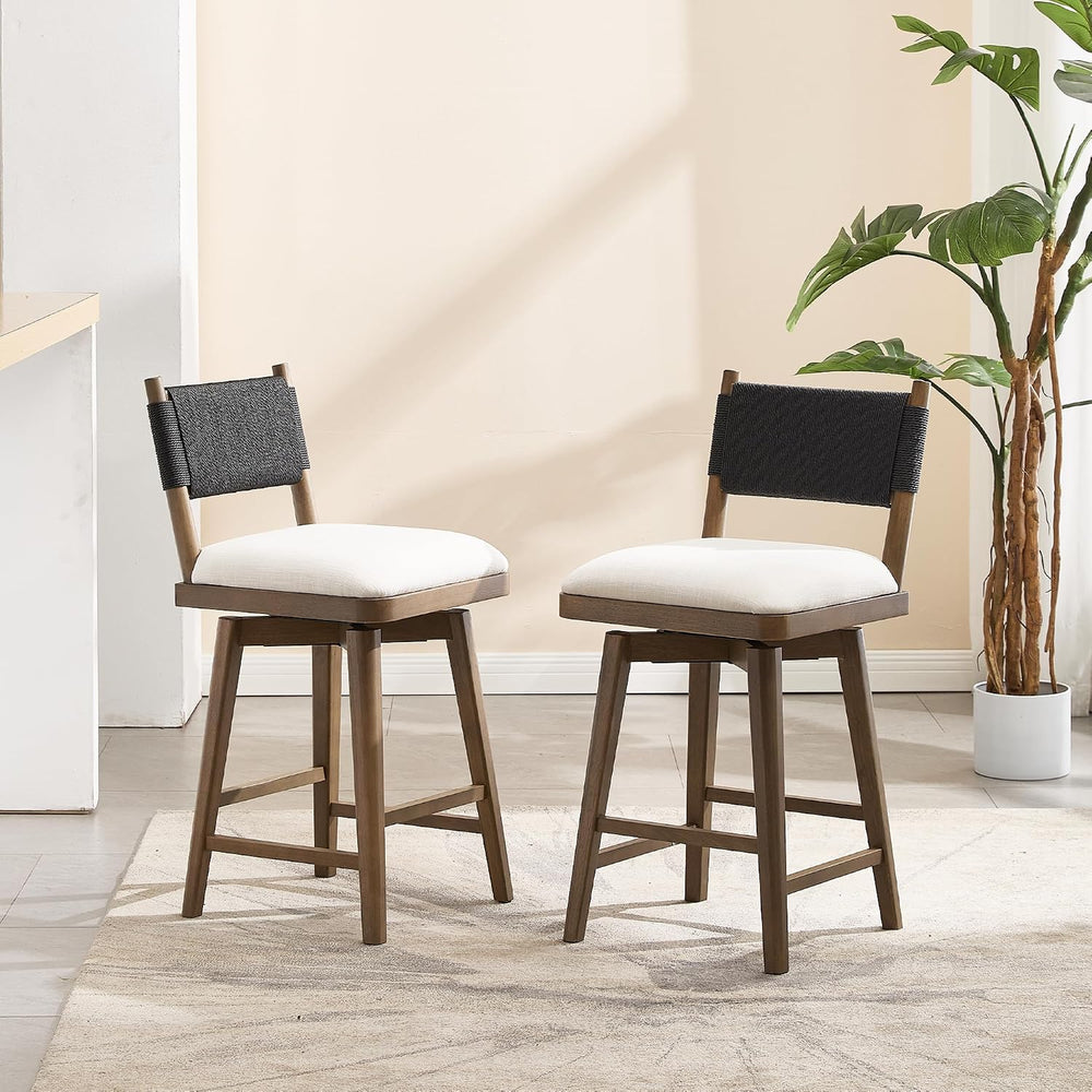Swivel Counter Stools Set of 4, Linen Fabric Upholstered Kitchen Stool Chairs...