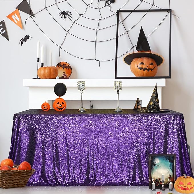 SquarePie Sequin Tablecloth 60 x 120 Inch Purple Sparkly Table Cloth for Hall...
