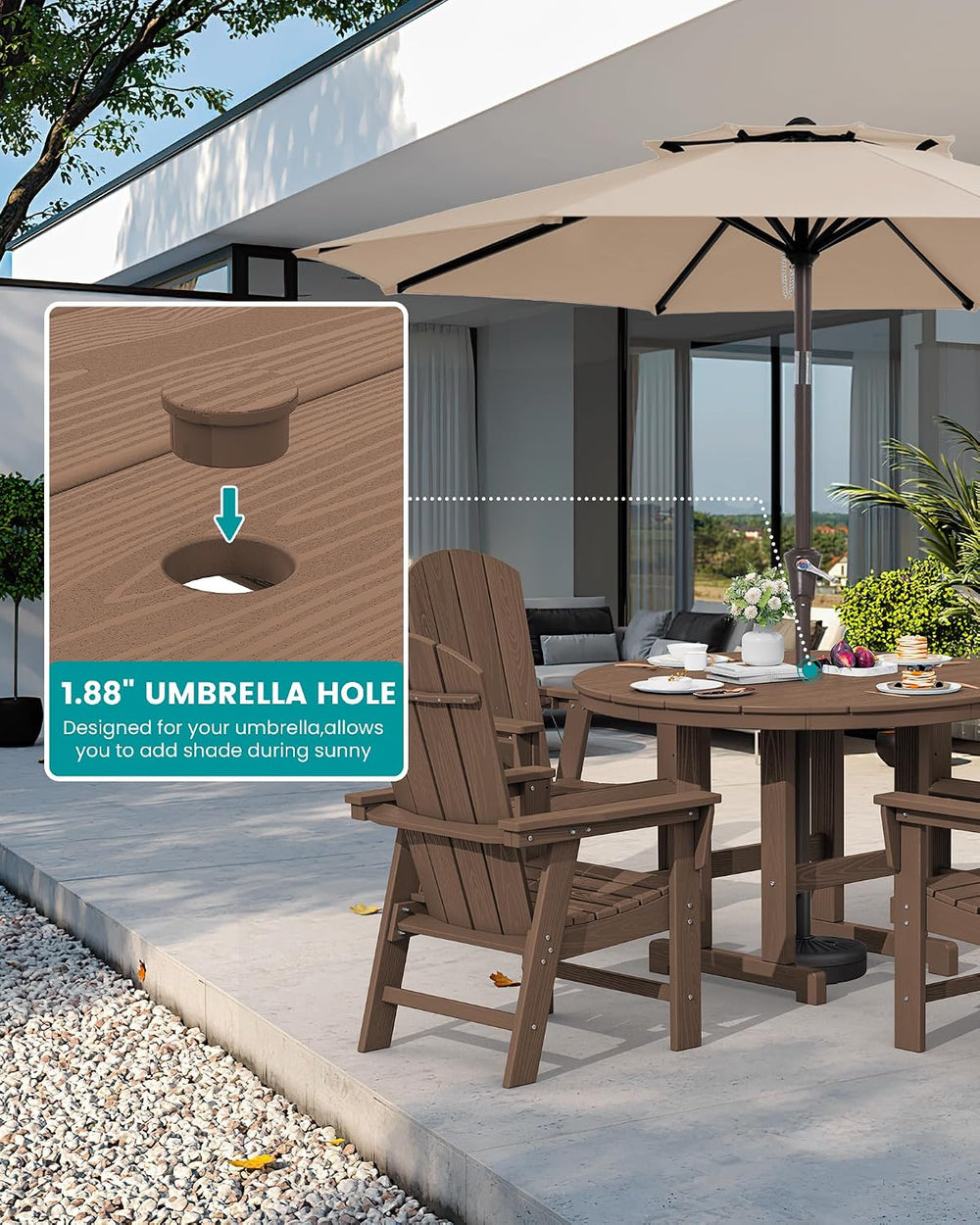 SERWALL 5-Piece Patio Dining Set, 45" Table & 4 Adirondack Chairs, B...