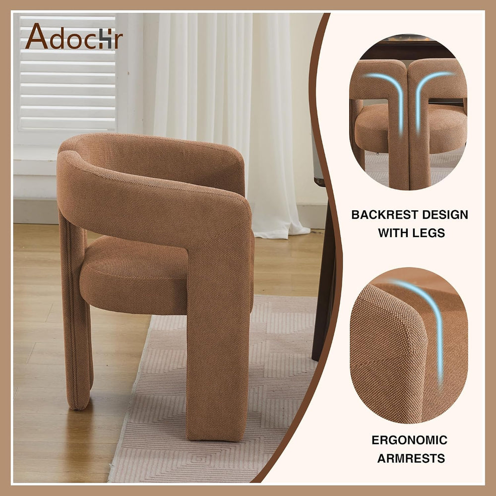 adochr Barrel Dining Chairs Set of 4,Linen Accent Chairs with Arms,Brown