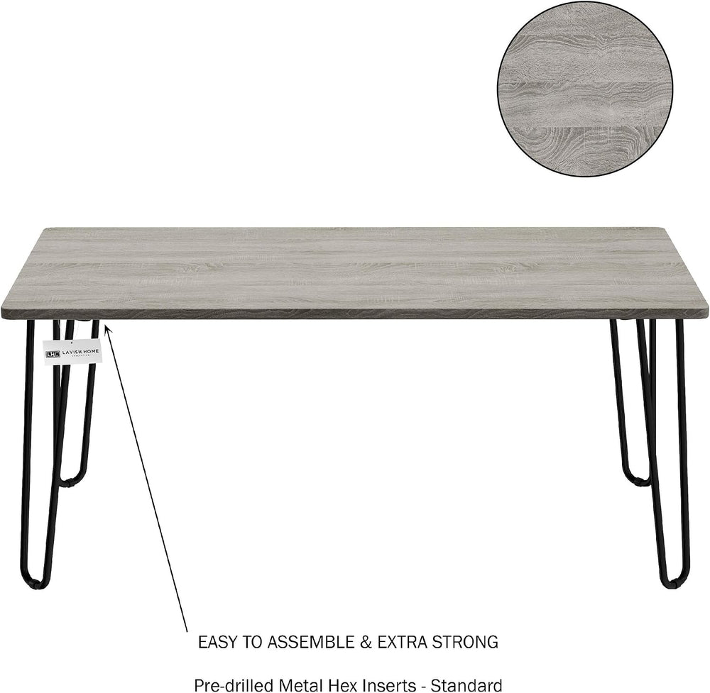 Lavish Home Coffee Table with Hairpin Legs, Gray, 41.25” x 19.5” x 17.75”