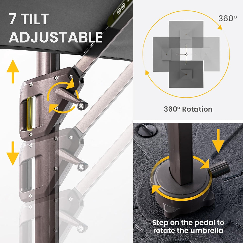 10 X 13 FT Cantilever Patio Umbrella Outdoor with Led Lights