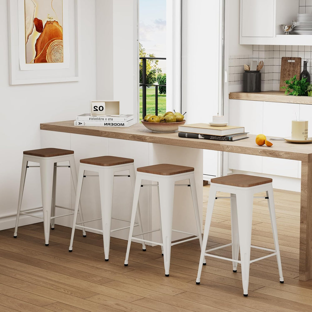26" Backless Metal Bar Stools Set of 4 (Cream White)
