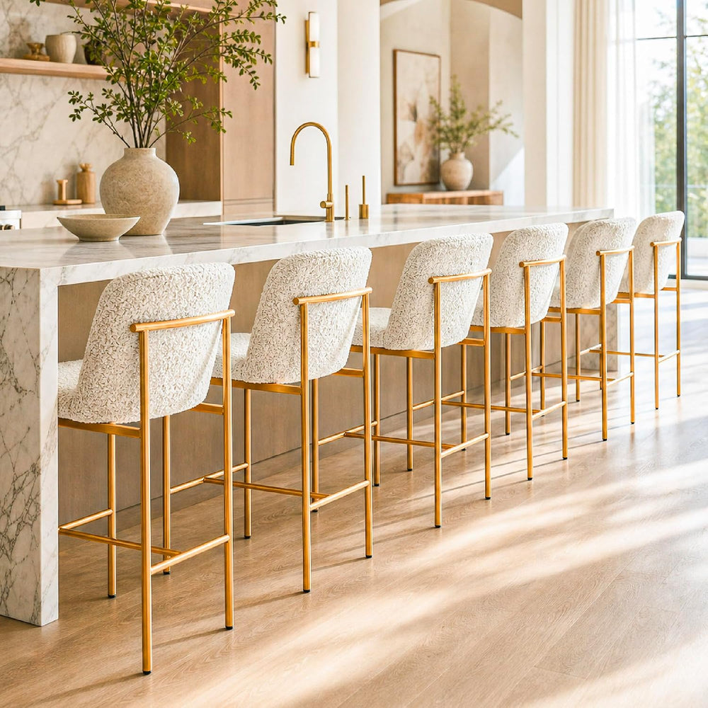 COLAMY Counter Height Bar Stools Set of 6, Modern Tweed Upholstered Kitchen I...