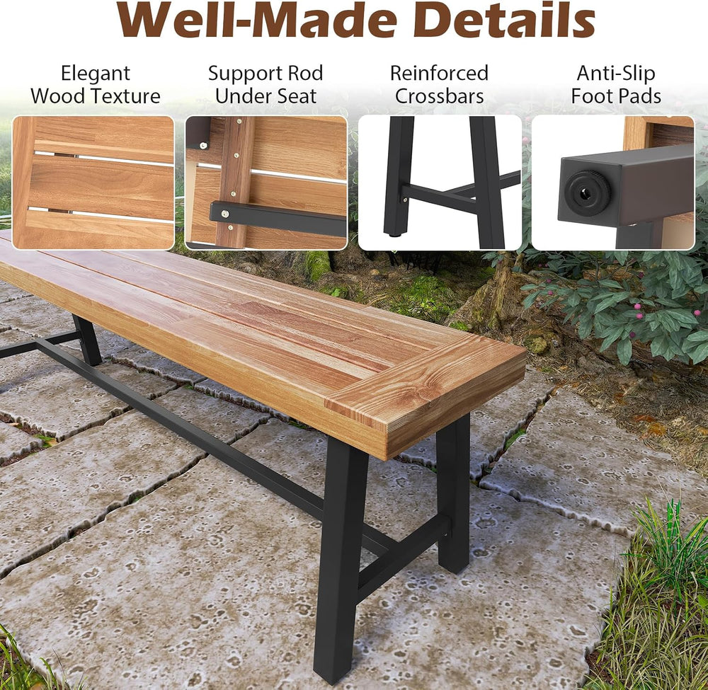 Outdoor Bench Garden Bench Set of 2, 63" Backless Acacia Wood Bench with...