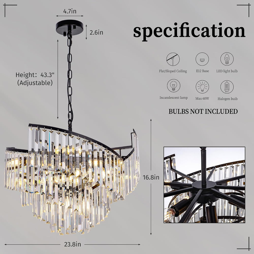 TOCHIC Crystal Chandeliers for Dining Room, 24" Black Crystal Chandelier