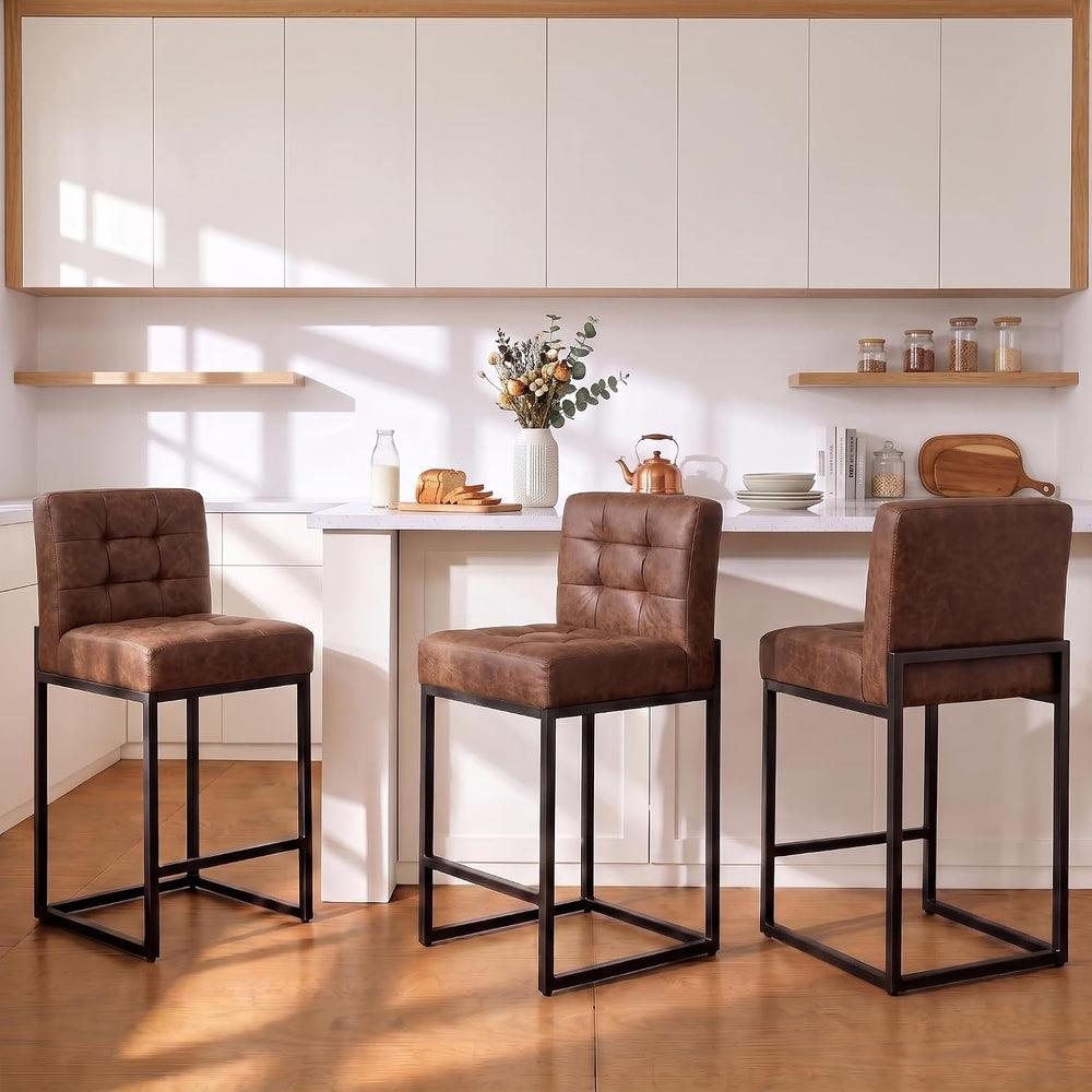 GrandNoor Modern Counter Height Bar Stools Set of 3,25'' Coffee Faux ...