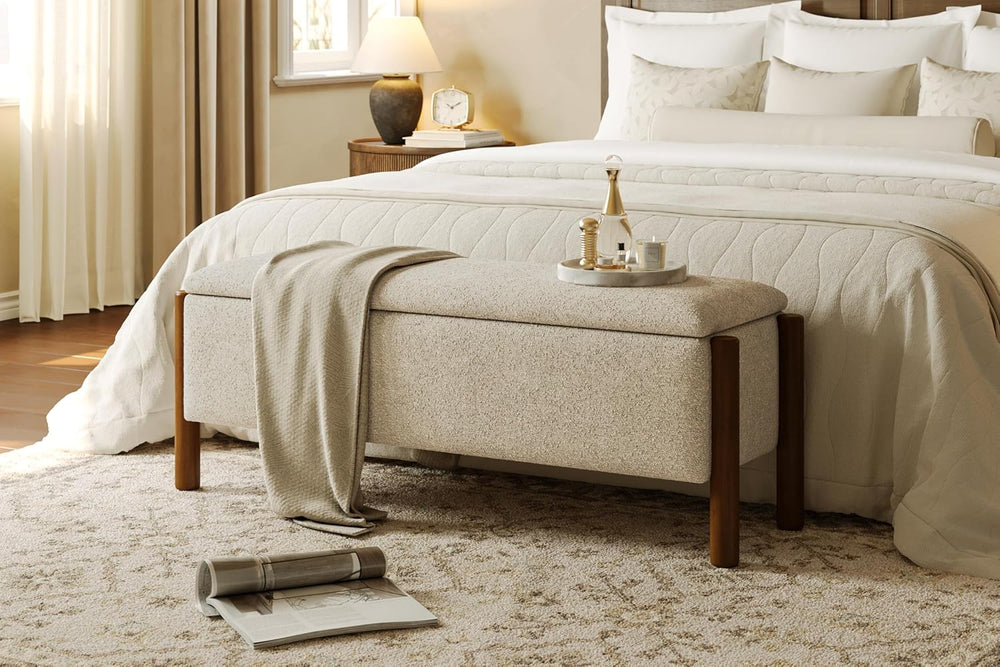 Modern Storage Benches with Walnut Wood Legs, 47'' Ottoman Bench with...