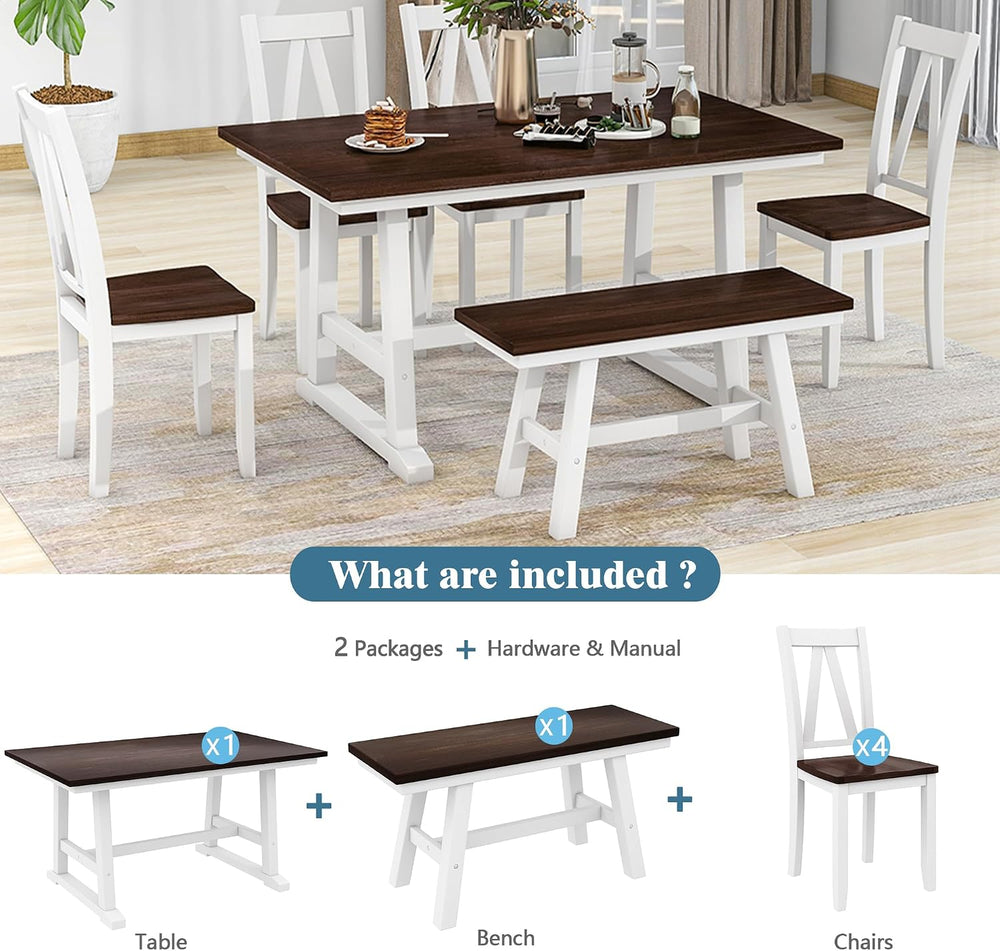 Harper & Bright Designs 6-Piece Dining Set, Farmhouse Style Wood Dining T...