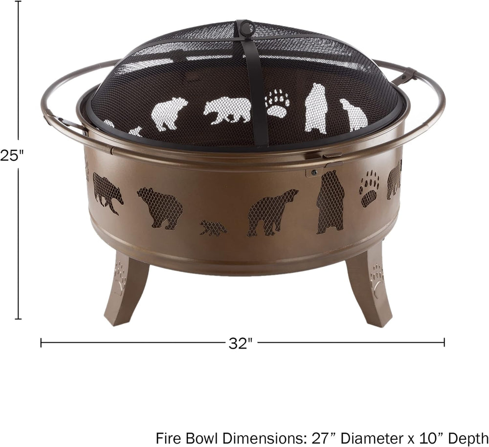 Pure Garden 50-LG1202 32” Outdoor Deep Fire Pit-Round Large Steel Bowl with B...