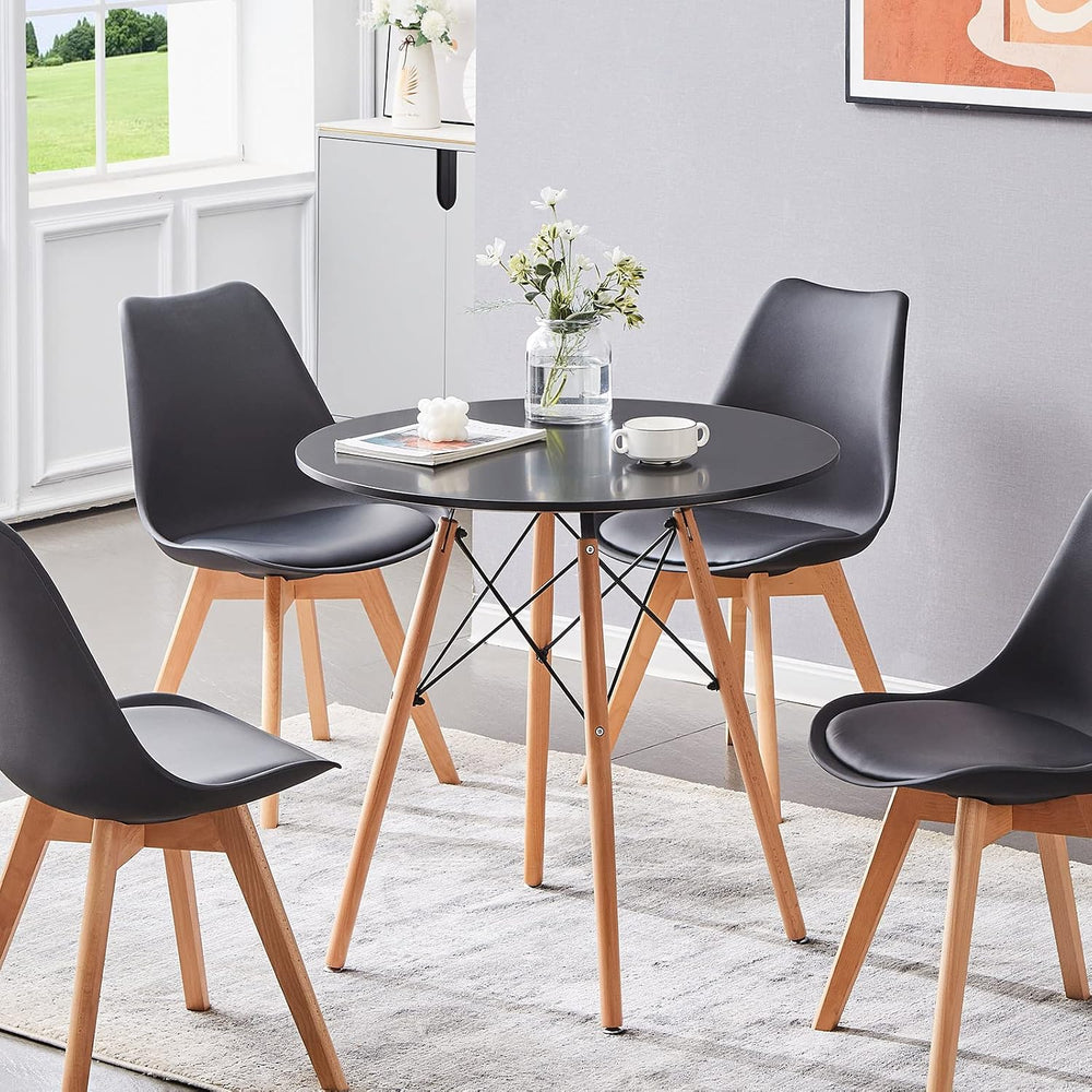 31.5" Small Round Dining Table Black for 2-4 with Wood Legs
