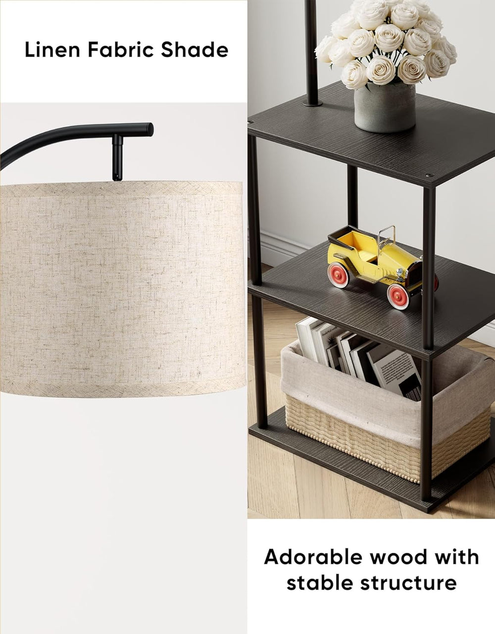 PARTPHONER Floor Lamp with Table, Night Stand with Lamp, Narrow Side Table wi...