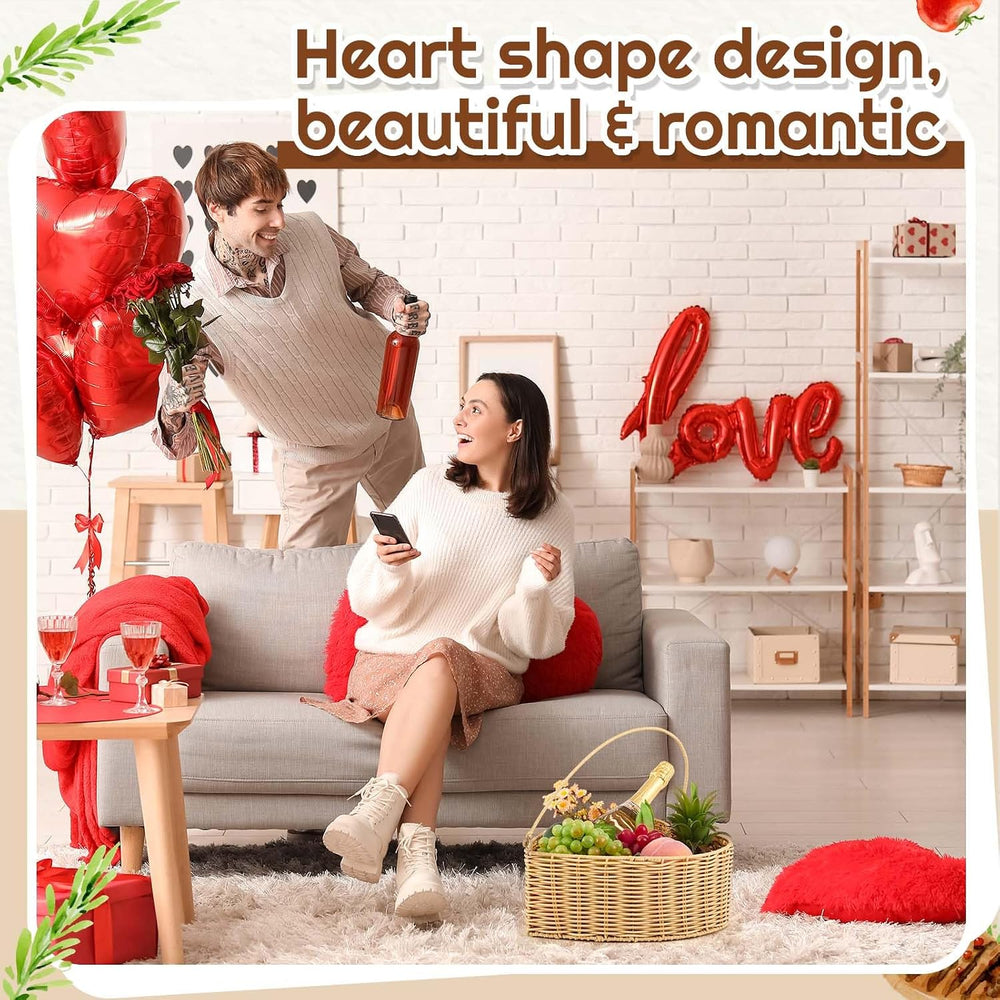 Qinyoung 2 Pcs Heart Wicker Picnic Basket with Handle Medium and Small Heart ...