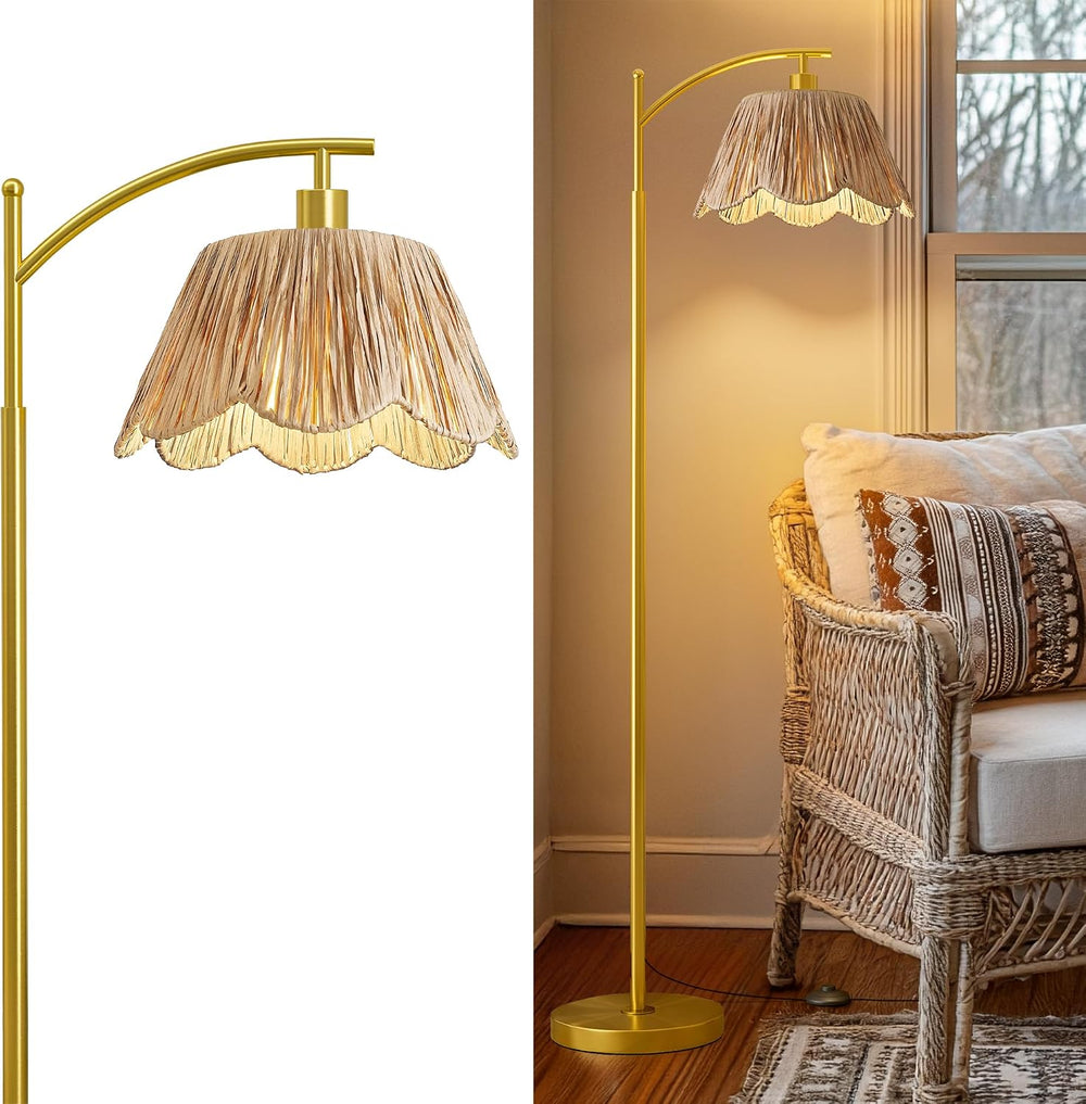 Oneach Arc Floor Lamp for Living Room,Rattan Boho Floor Lamp Decor with Hand-...