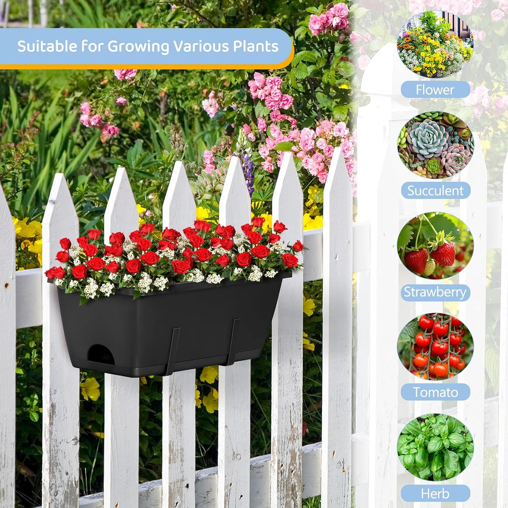 4 Pack Window Boxes Planters Railing Planter Box with Adjustable Brackets