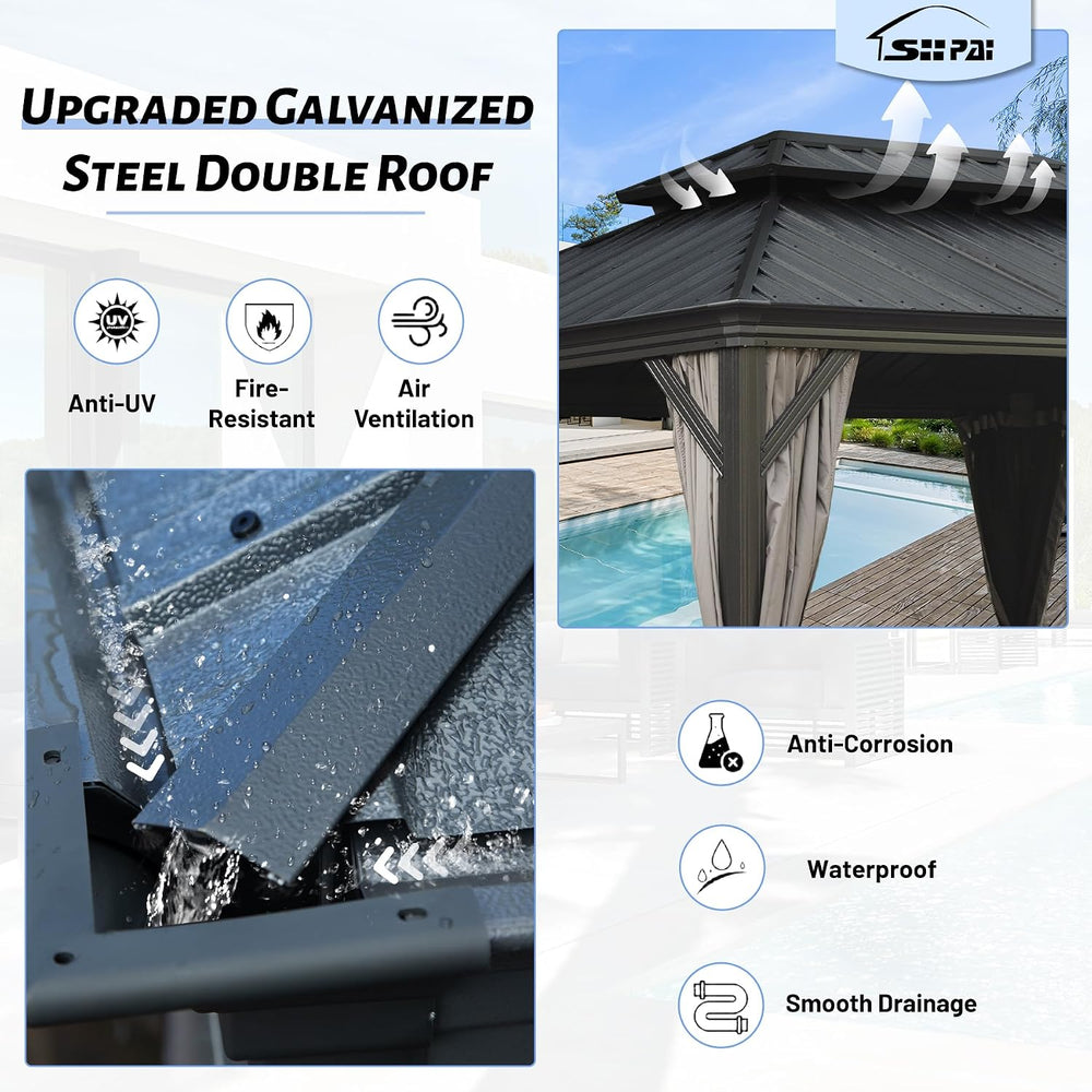 Outdoor Patio Metal Hardtop Gazebo 14x22FT with Gutter Pergola -Grey