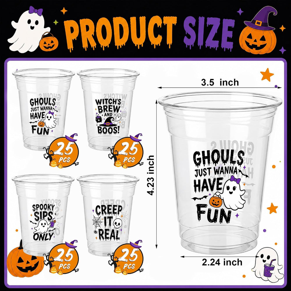 SiliFine 100 Pcs 12 oz Halloween Plastic Cups, Halloween Party Supplies