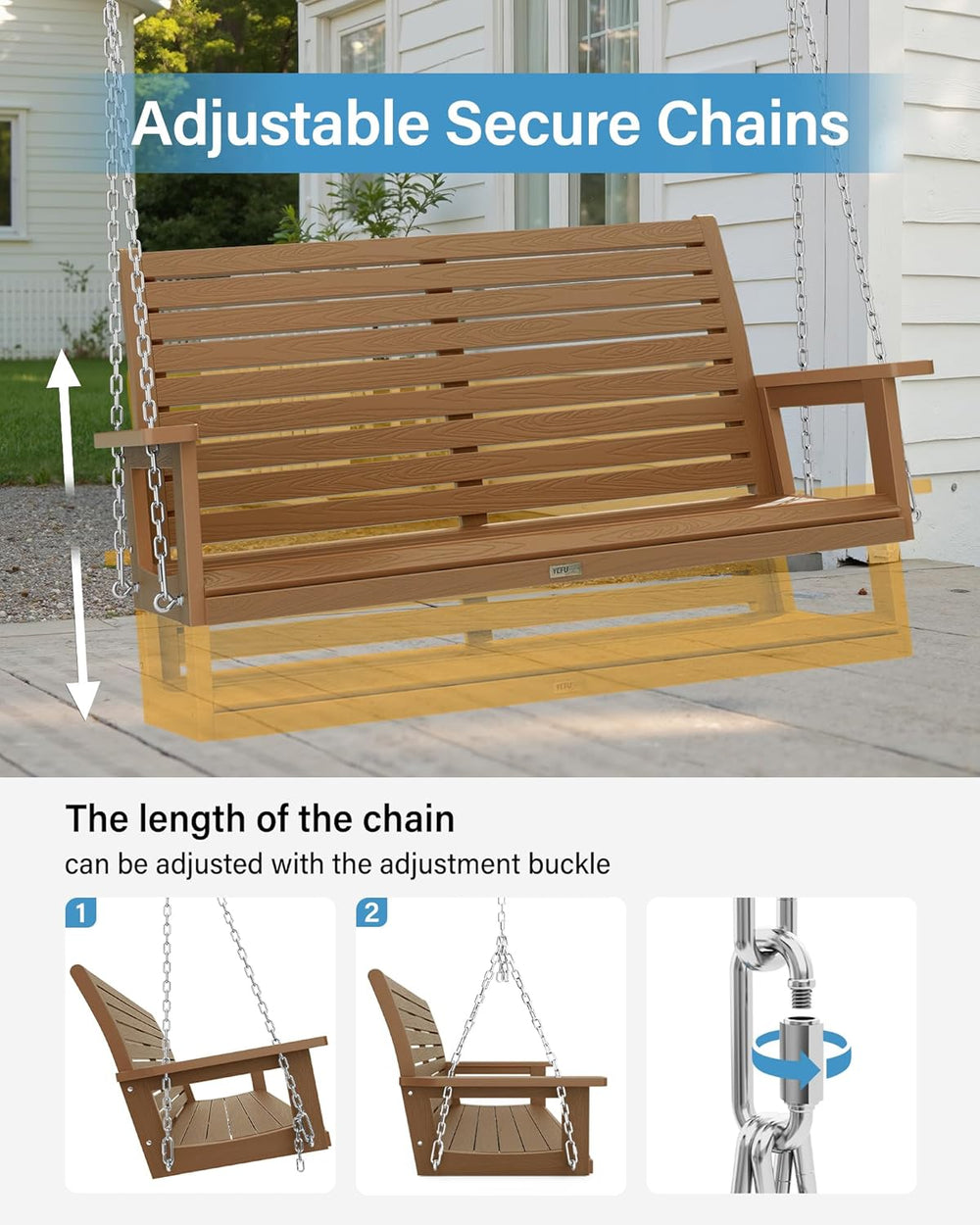 YEFU 48in/4FT 2 Seater Hanging Porch Swing - Teak