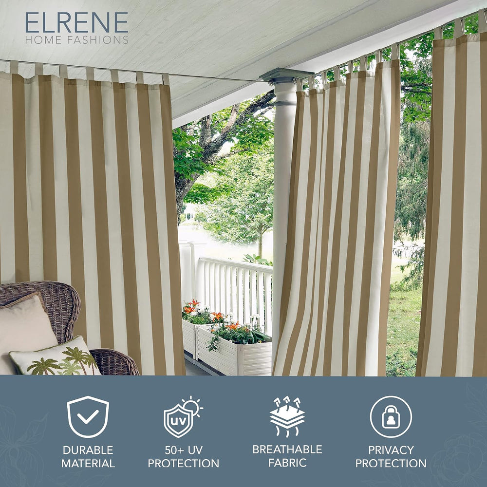 Highland Stripe Indoor/Outdoor Window Curtain, Natural - 50" W x 108&quo...