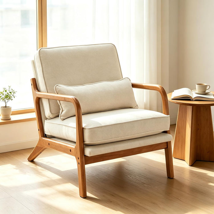 Karl home Mid-Century Modern Accent Reading Chair, Beige