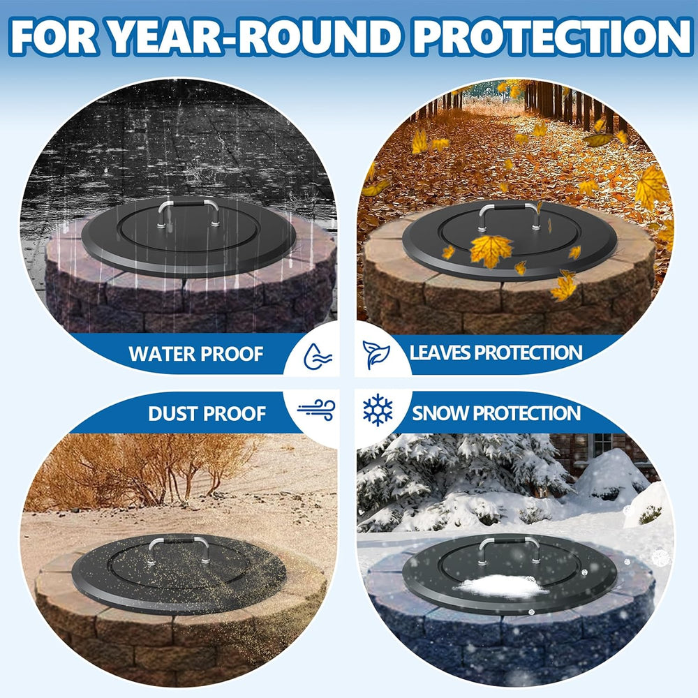 Fire Pit Lid 28.5"-Heavy-Duty Metal Cover with Handle,All-Season Protection