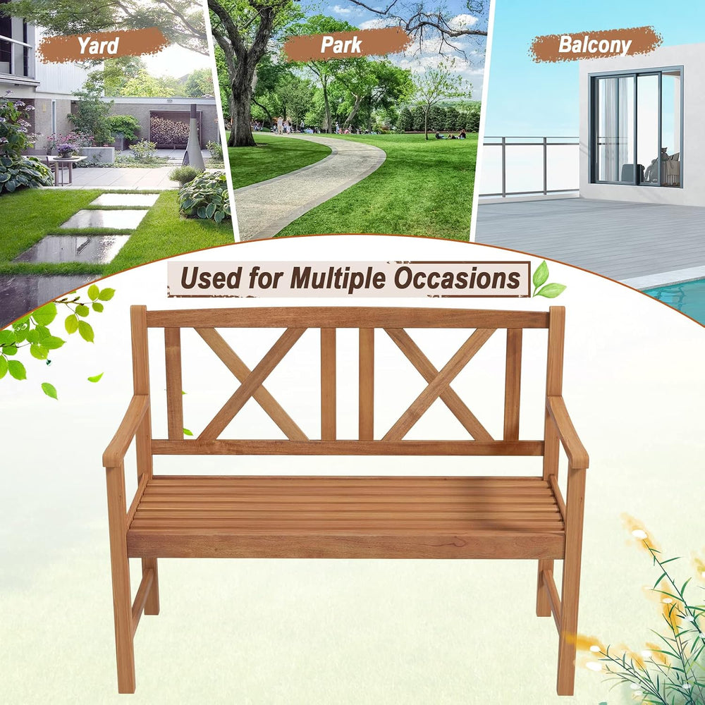Giantex Patio Garden Bench Loveseat - 2-Person Acacia Wood Bench with Armrest...