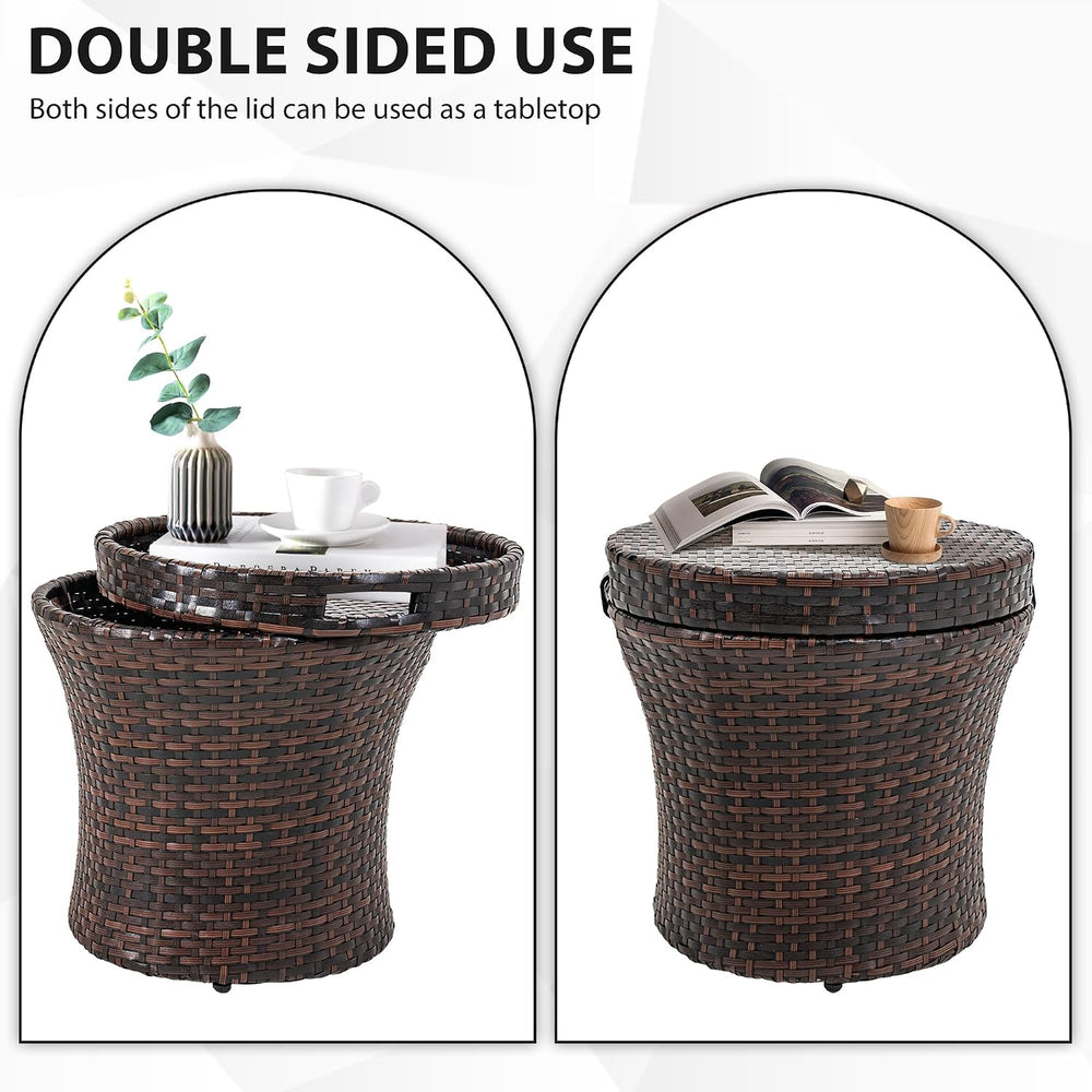 Sundale Outdoor Wicker Side Table with Storage, Patio Rattan End Table