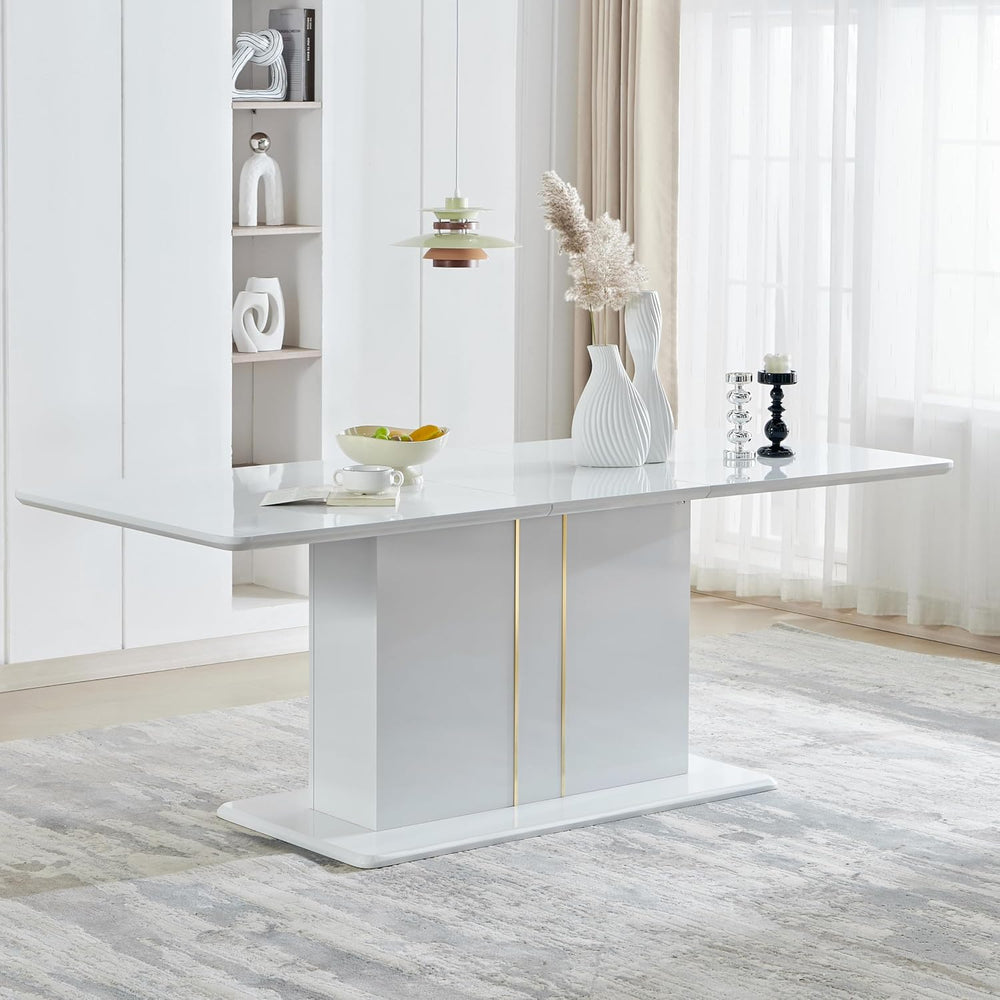 Homy Casa High Gloss Extendable Dining Table for 6 8 10 Persons, 63-80.7'...