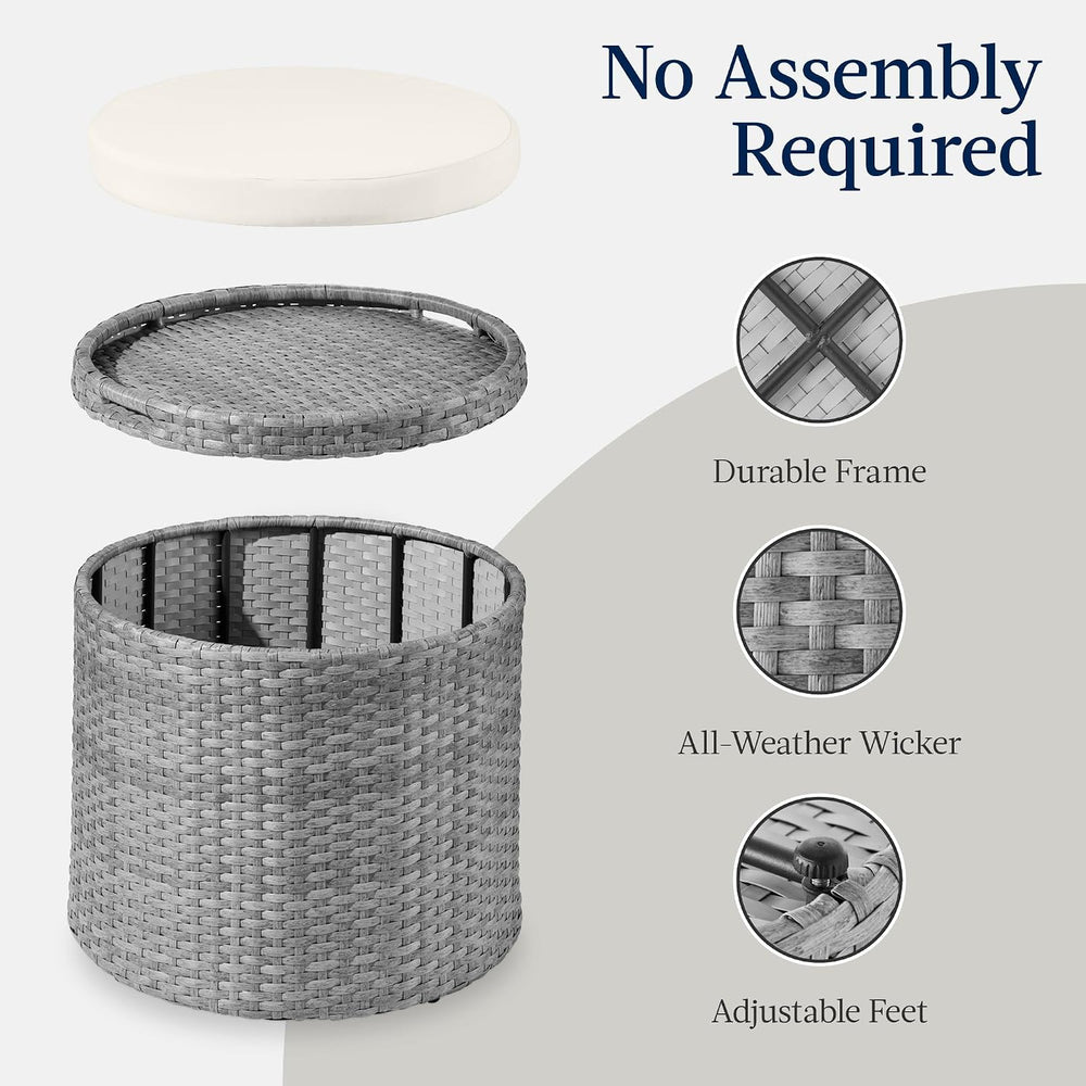 Best Choice Products Round Wicker Ottoman, Multipurpose Outdoor Furniture for...