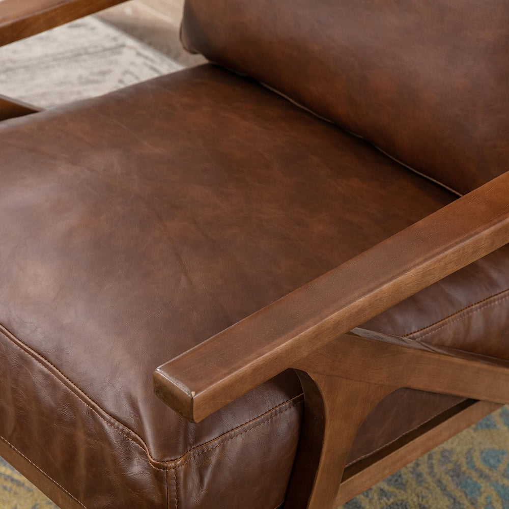 chairus Mid-Century Modern Brown Faux Leather Accent Chairs Set of 2, Comfy U...