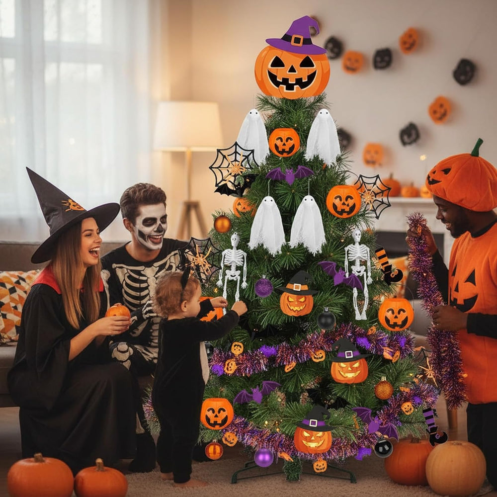 44 Pcs Halloween Tree Ornaments Decorations Witch Hat Pumpkin Tree Topper Pum...