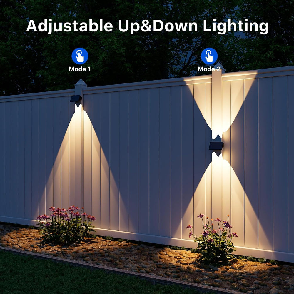 8 Pack Warm White Solar Power Wall Fence Light Outdoor Up and Down
