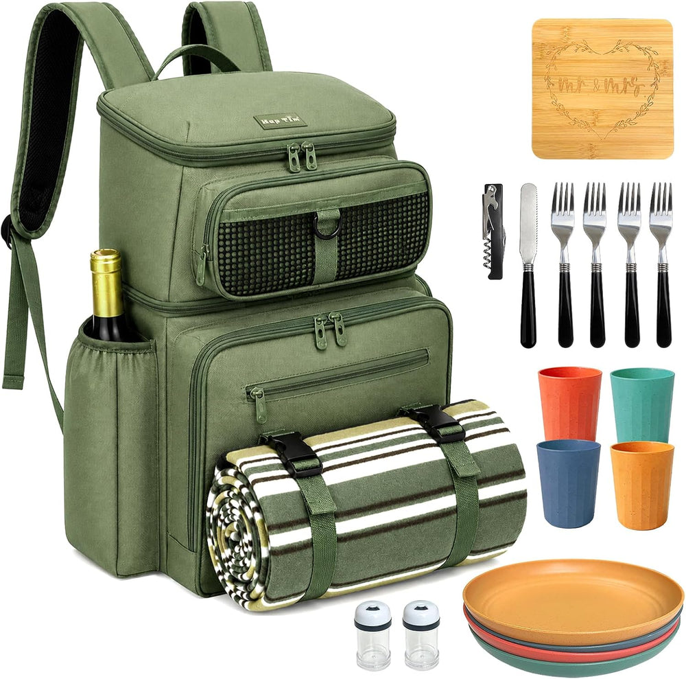 Hap Tim Large Picnic Basket Backpack for 4 with Insulated Cooler - Dry-Wet Se...