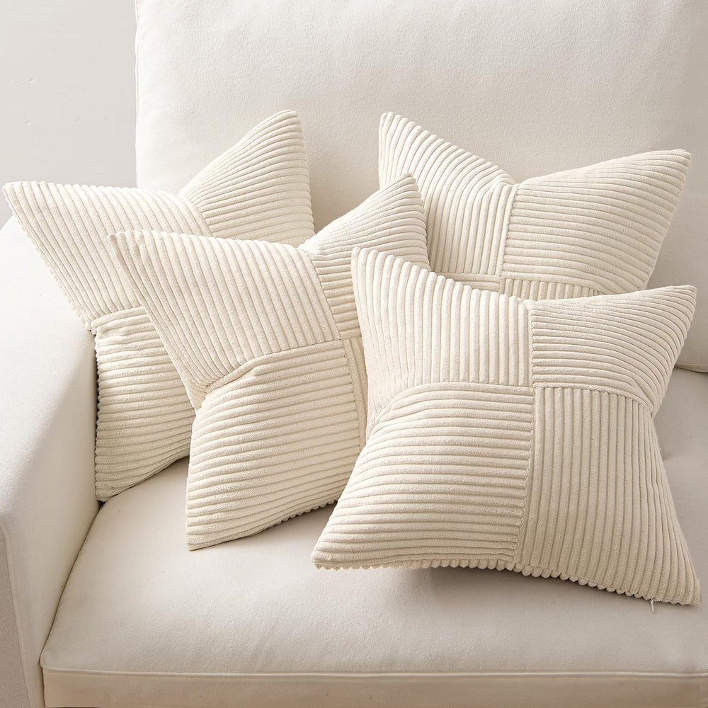 MIULEE Beige Throw Pillow Covers 20x20 Inch Set of 4 Boho Patchwork Cushion C...