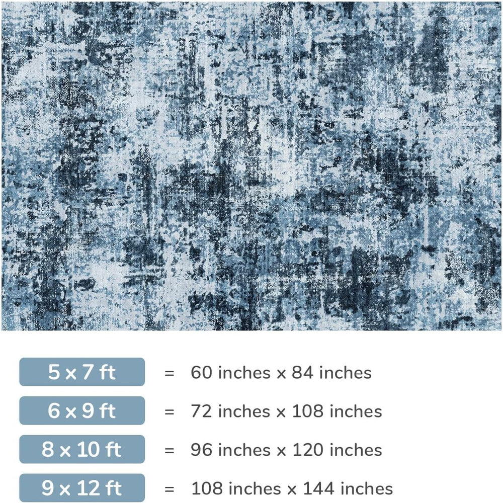 Lessymo Washable 8x10 Area Rugs for Living Room Bedroom, Abstract Navy Blue