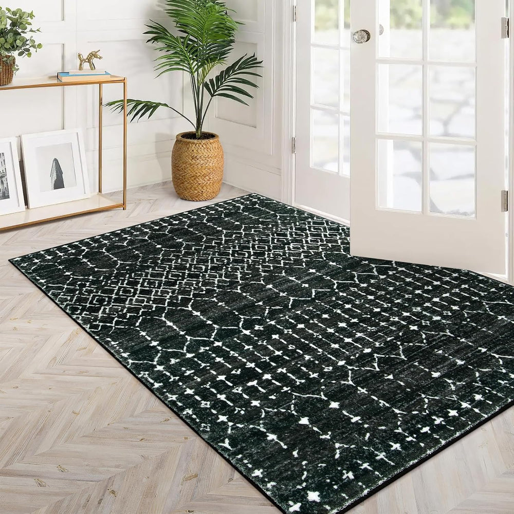 Lahome Moroccan Black Area Rug for Living Room 3x5 Non-Slip Washable Stain Re...