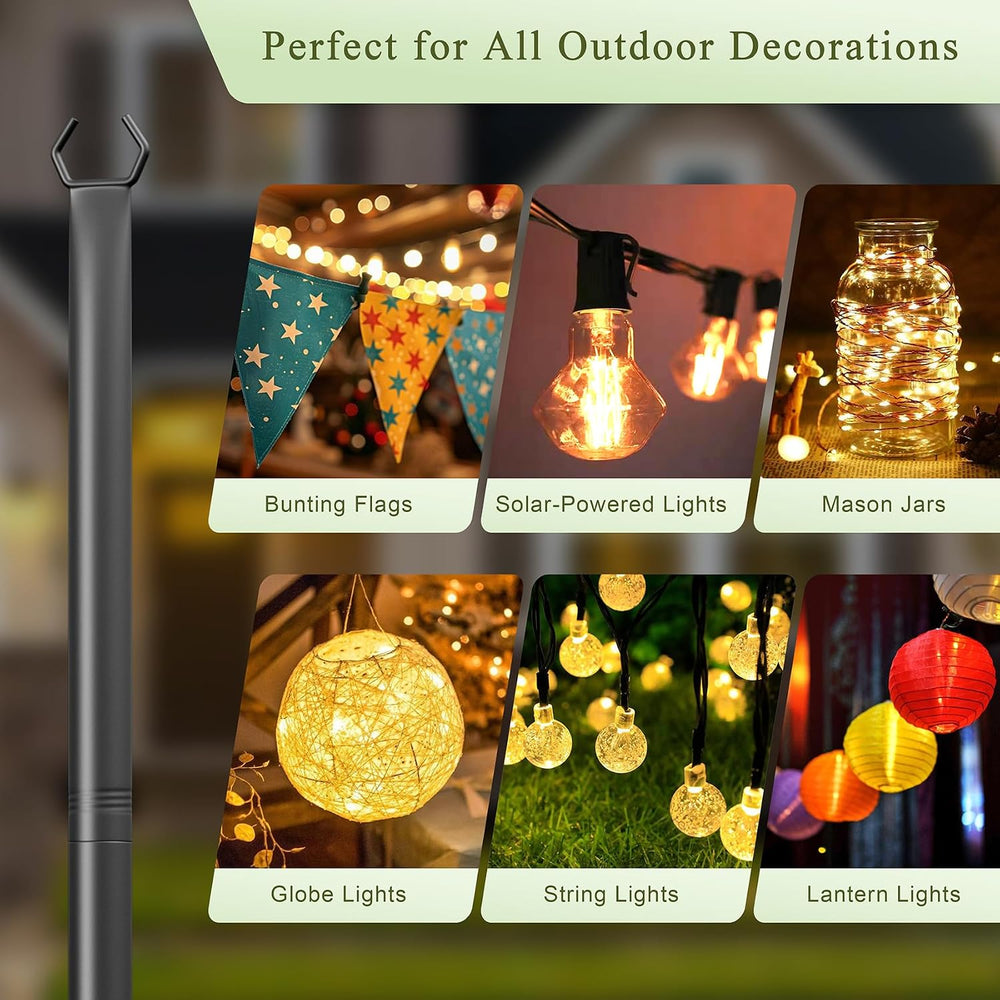 Jusgym String Light Poles for Outside, 10ft Adjustable Metal Poles for Outdoo...