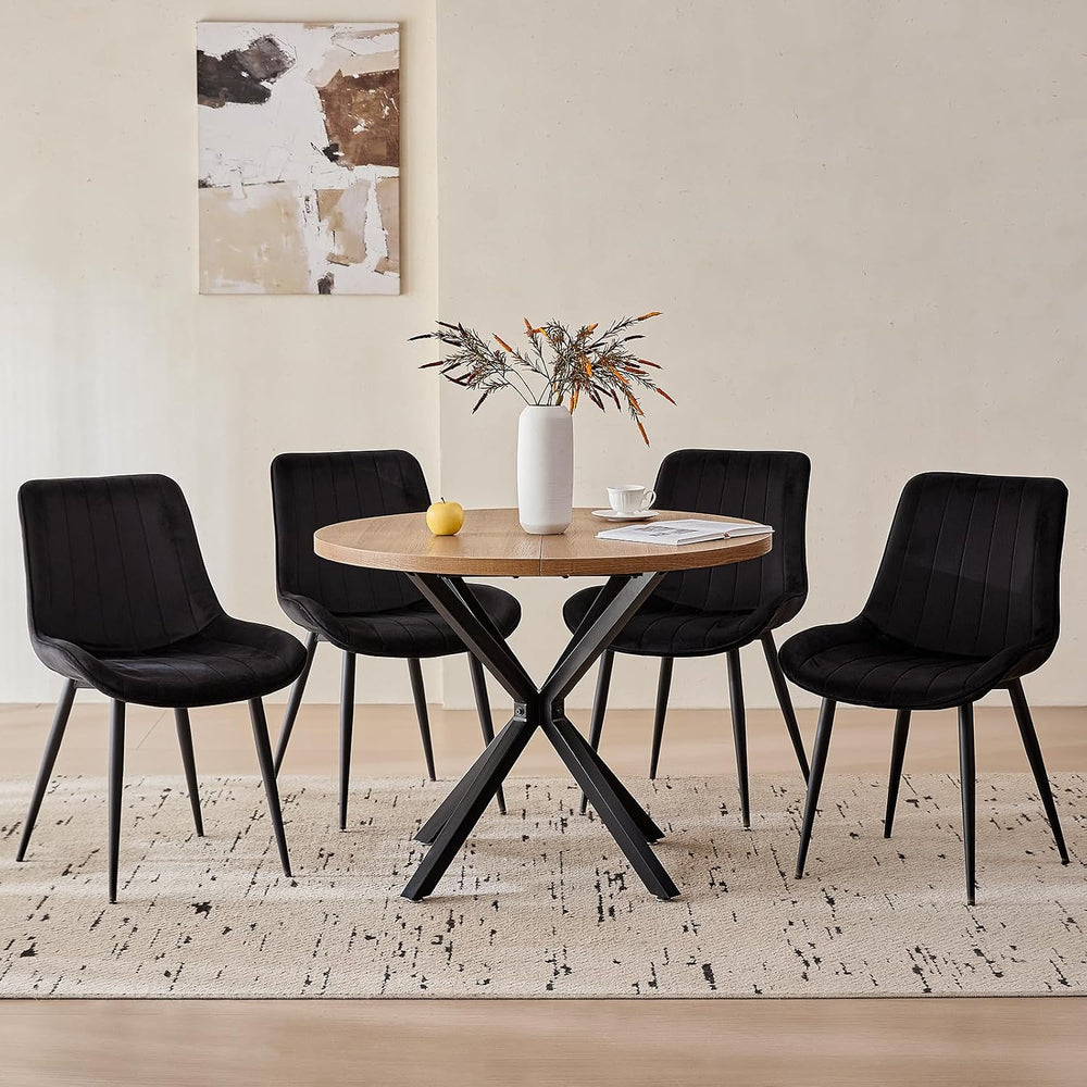 39" Round Dining Table Set for 4, Brown Table & 4 Black Chair
