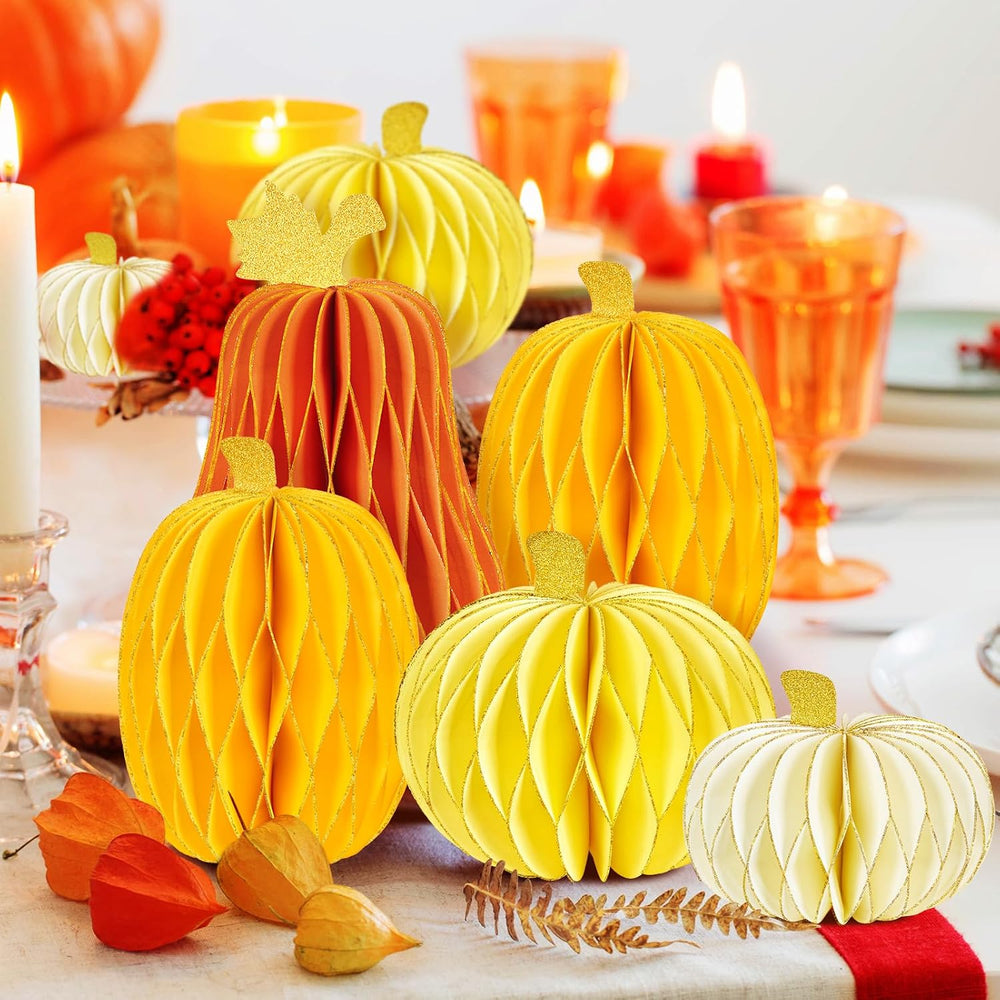 SUBEAUTY 8 PCS Pumpkin Honeycomb Centerpieces Fall Pumpkin Party Decoration T...