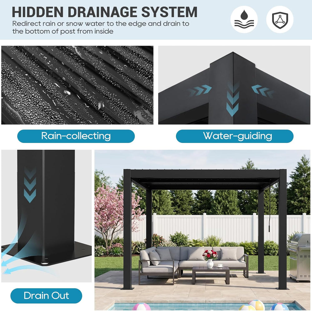LVUYOYO Outdoor Louvered Pergola 10' x 10', Aluminum Pergola with Adj...