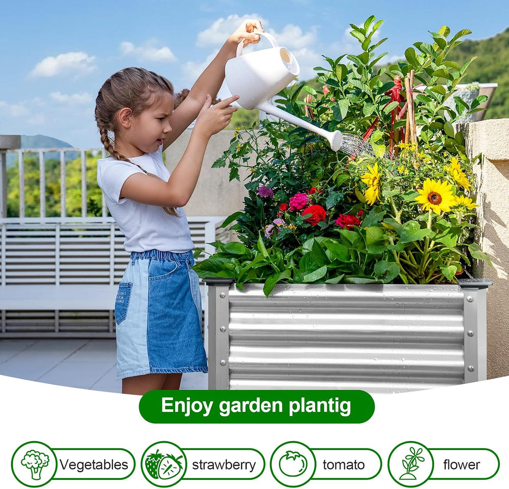 Land Guard 2 Pack Galvanized Raised Garden Bed with Legs, 48×24×32in Large Me...