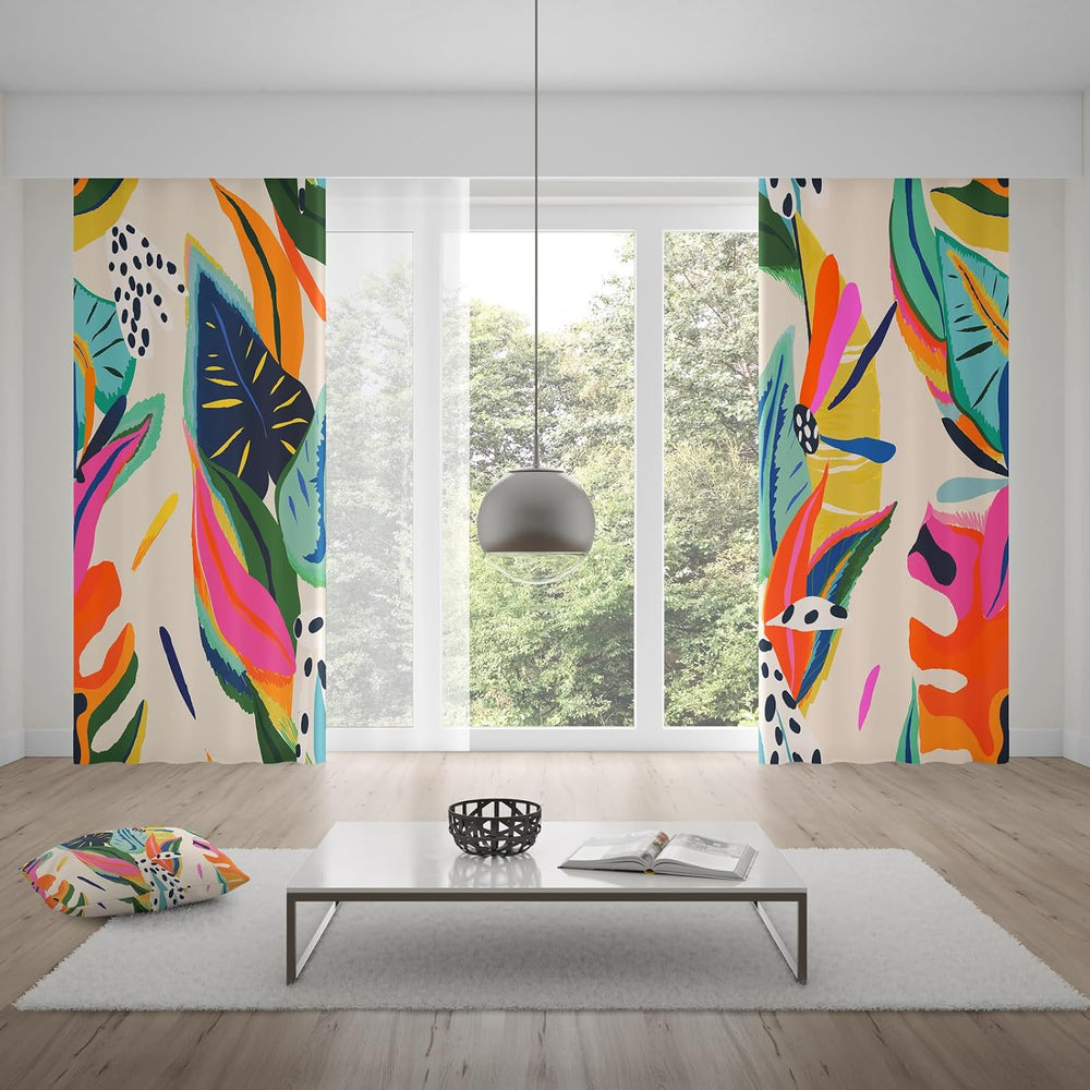 Colorful Black Out Curtains, Boho Floral Abstract Jungle Asthetic Modern Art ...
