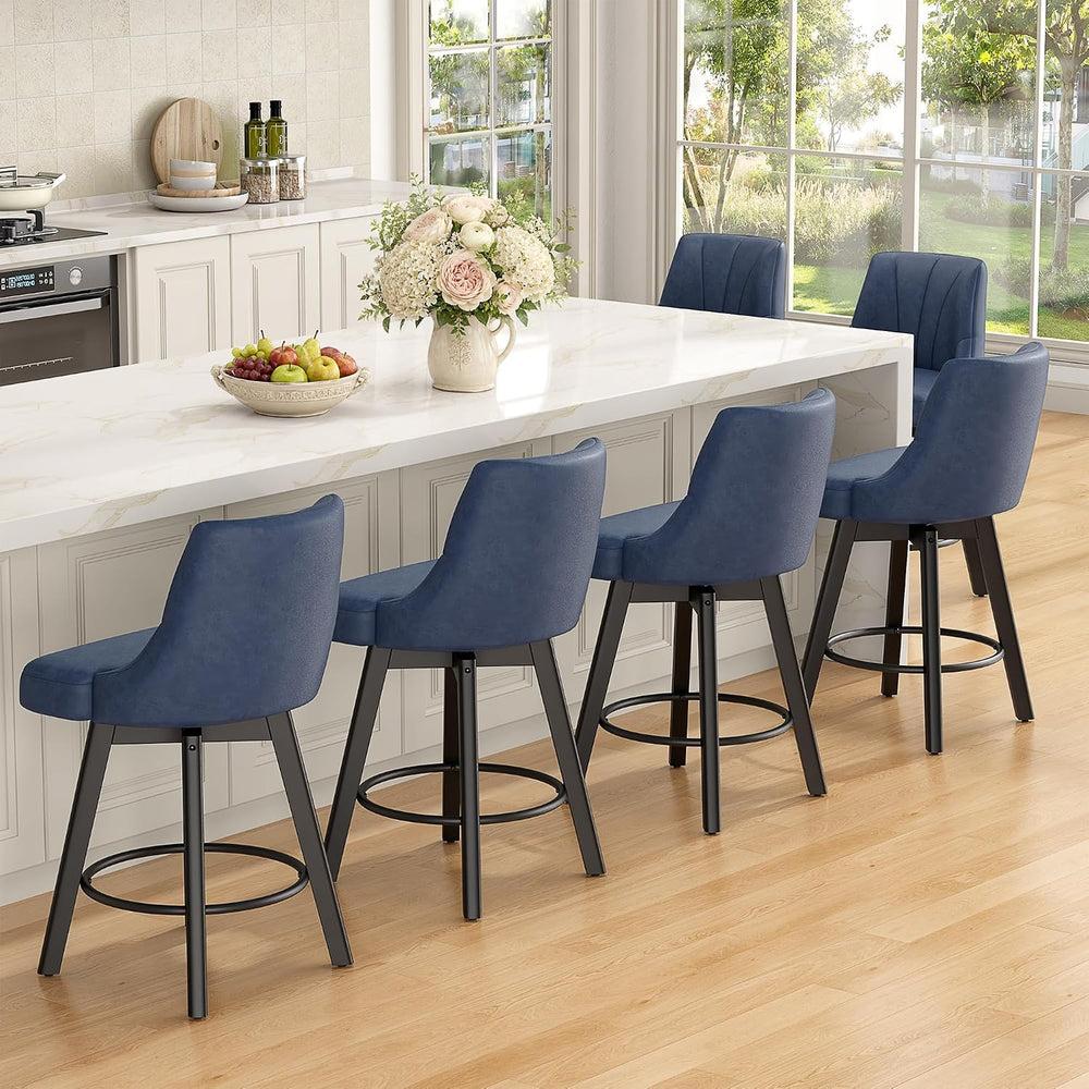 REONEY Counter Height Swivel Bar Stools, 24" Upholstered Barstools Set of 2