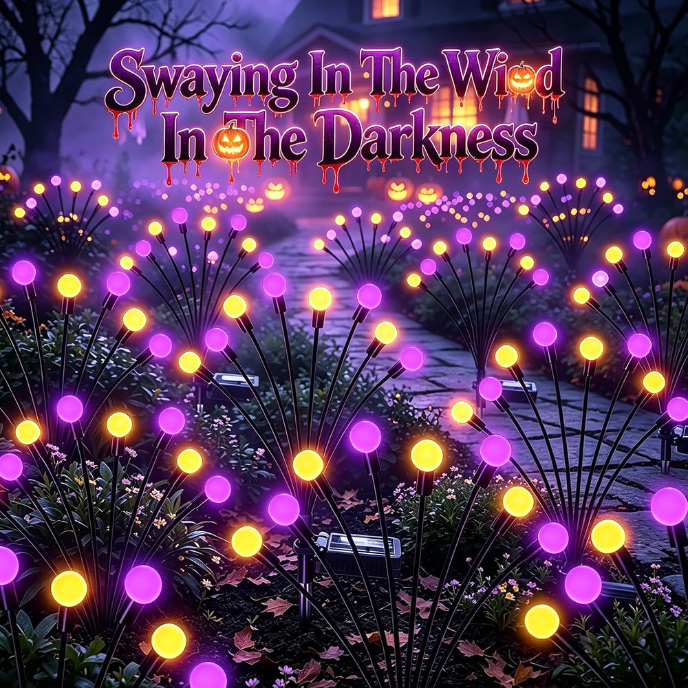 Kohlrabi Halloween Decorations Outdoor, 4 Pack 32 LED Purple and Orange Solar...